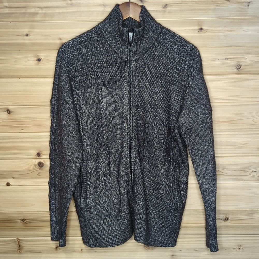 CAbi Sweater Womens Small Gray #4409 Zip it Cardigan Cable‎ Knit